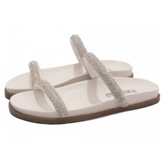 Sandália Papete Birken Strass Off White Arrasadora - Elegância Atemporal e Conforto