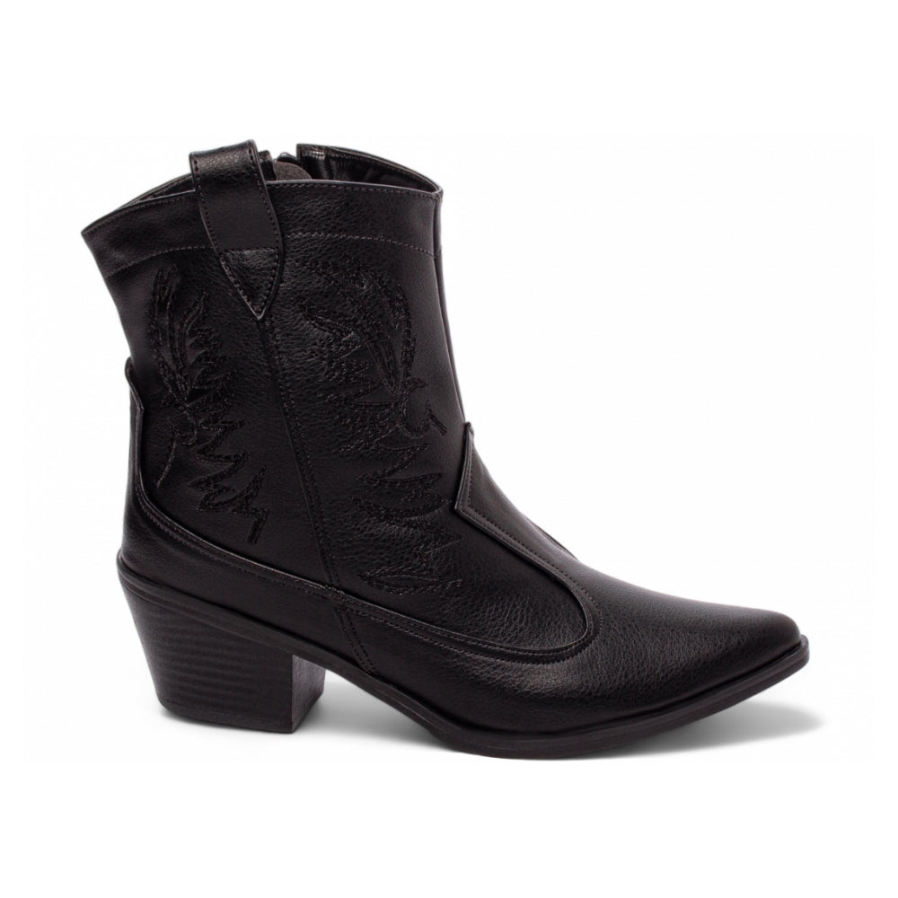 Bota Texana Country Cano Baixo Preto com Bordados - Estilo Country Autêntico para o Seu Dia a Dia