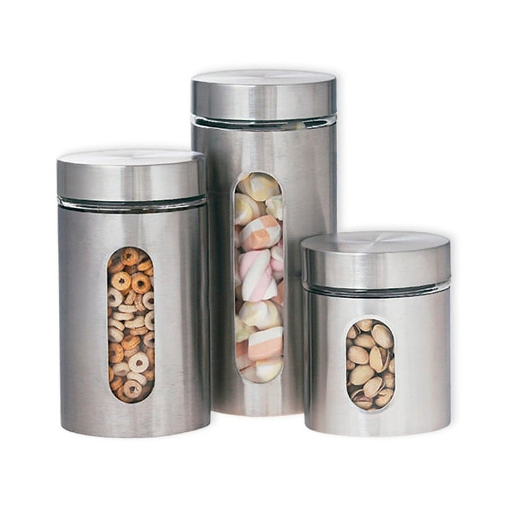 3 Peças / Conjunto de Potes de Vidro e Inox para Cozinha