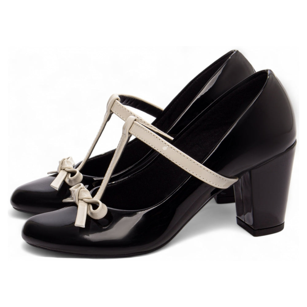 Sapato Boneca Mary Jane | Verniz Preto | Laço | Salto 7 cm | Elegante | Feminino