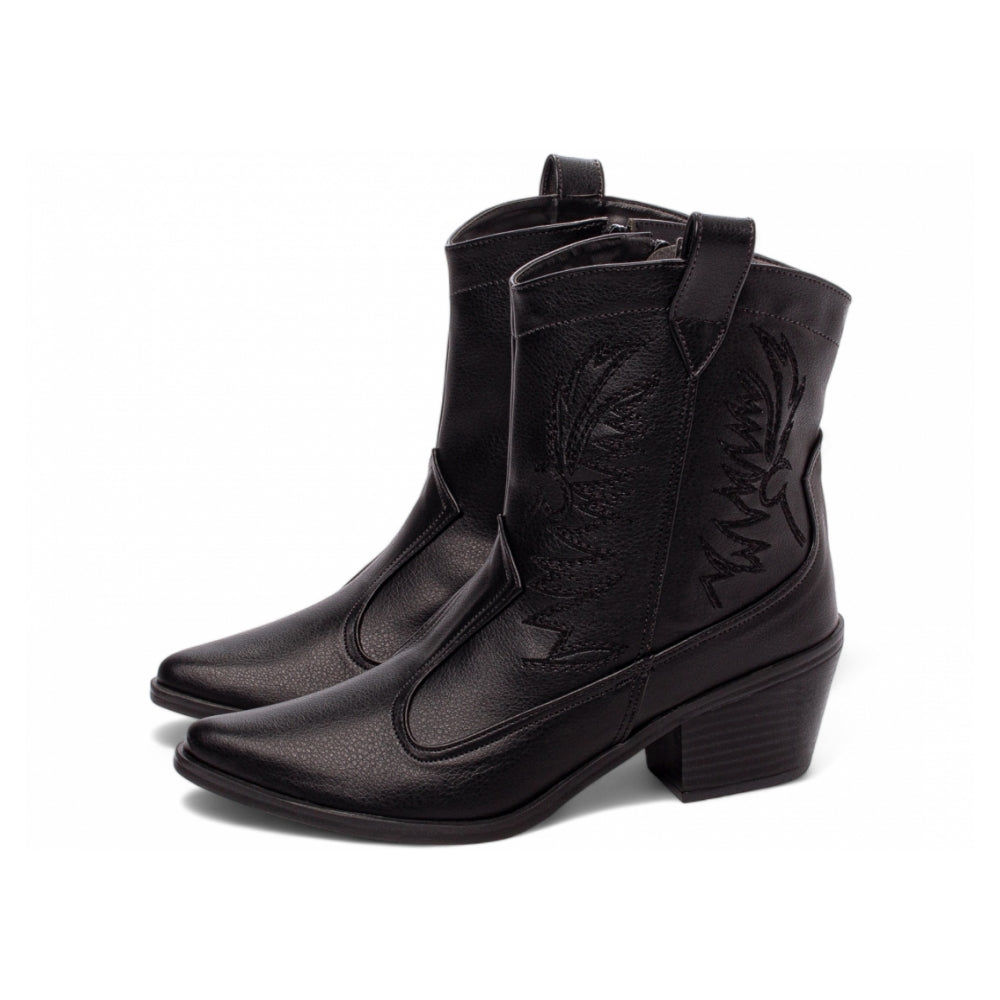 Bota Texana Country Cano Baixo Preto com Bordados - Estilo Country Autêntico para o Seu Dia a Dia