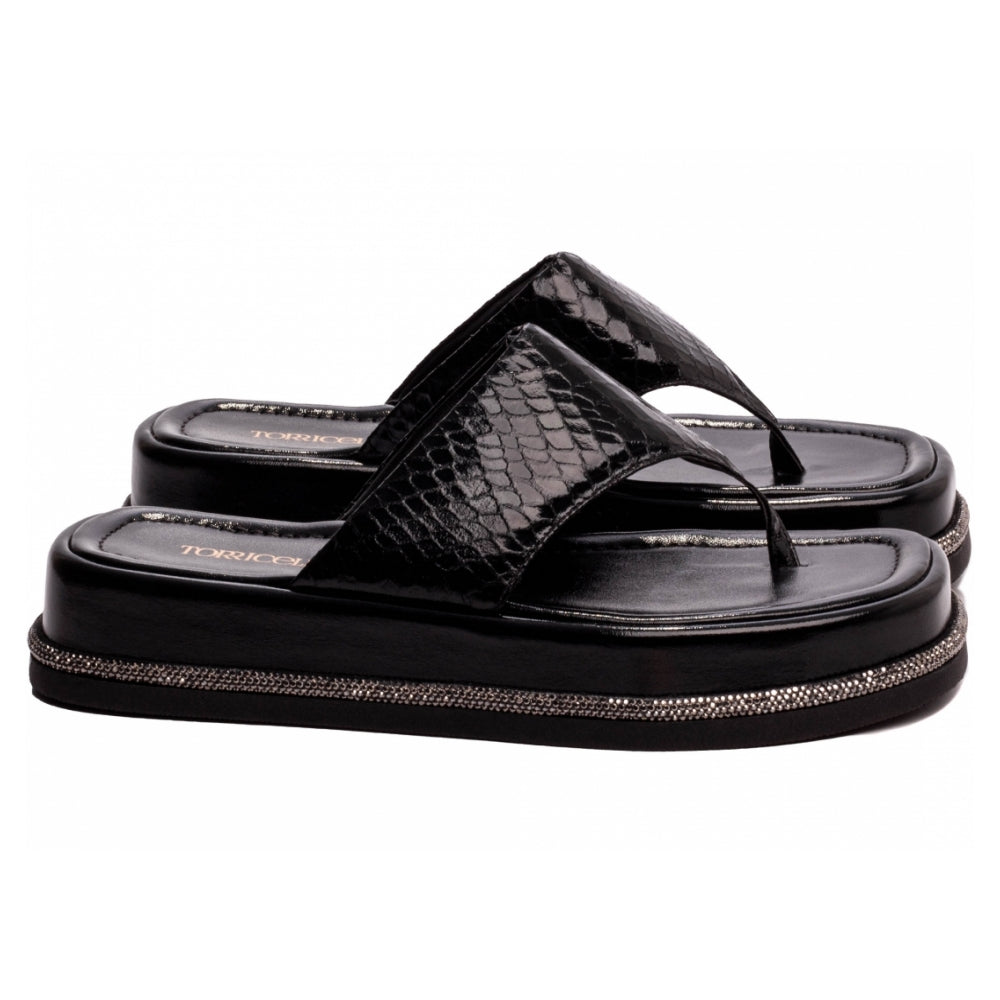 Sandália Plataforma Napa Croco Preto Conforto Estilo Ousado Versatilidade