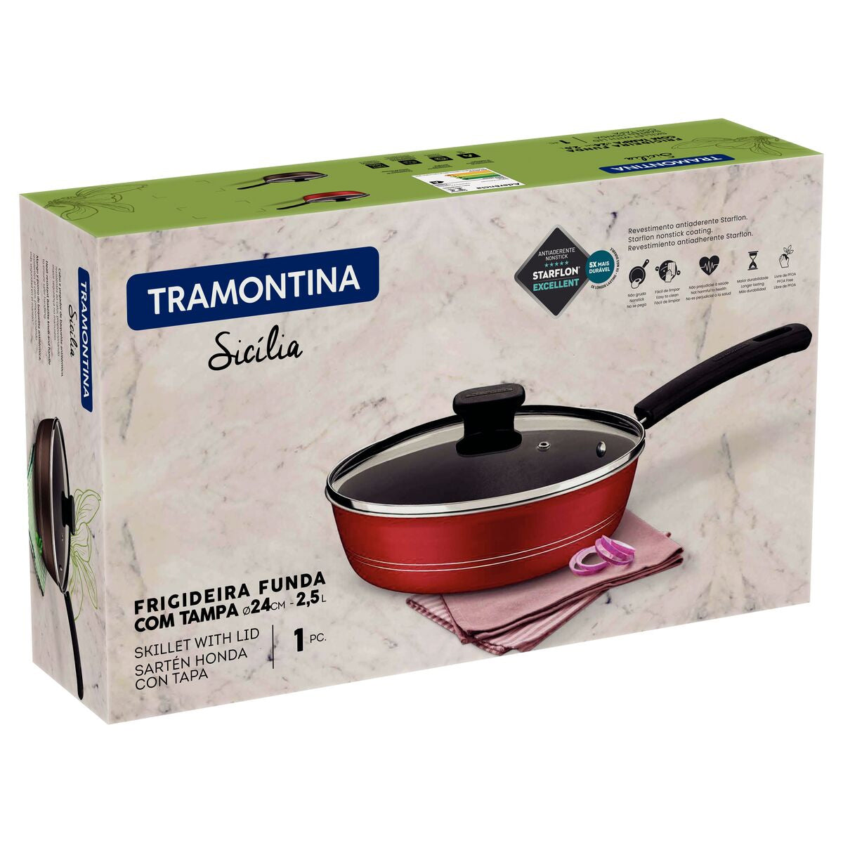 Frigideira Funda Tramontina com Tampa Sicília Excellent Vermelho 24 cm 2,5 L