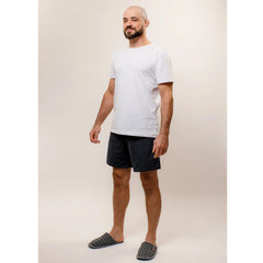 Pijama Masculino Manga Curta Algodão – Branco/ Preto mescla