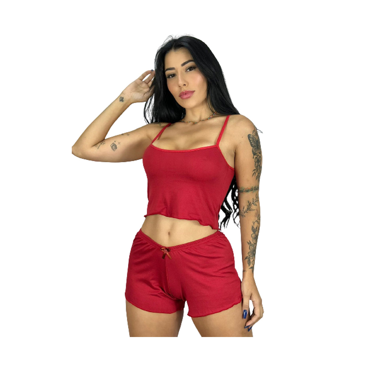 Short doll liso suede baby doll confortável pijama feminino Vermelho