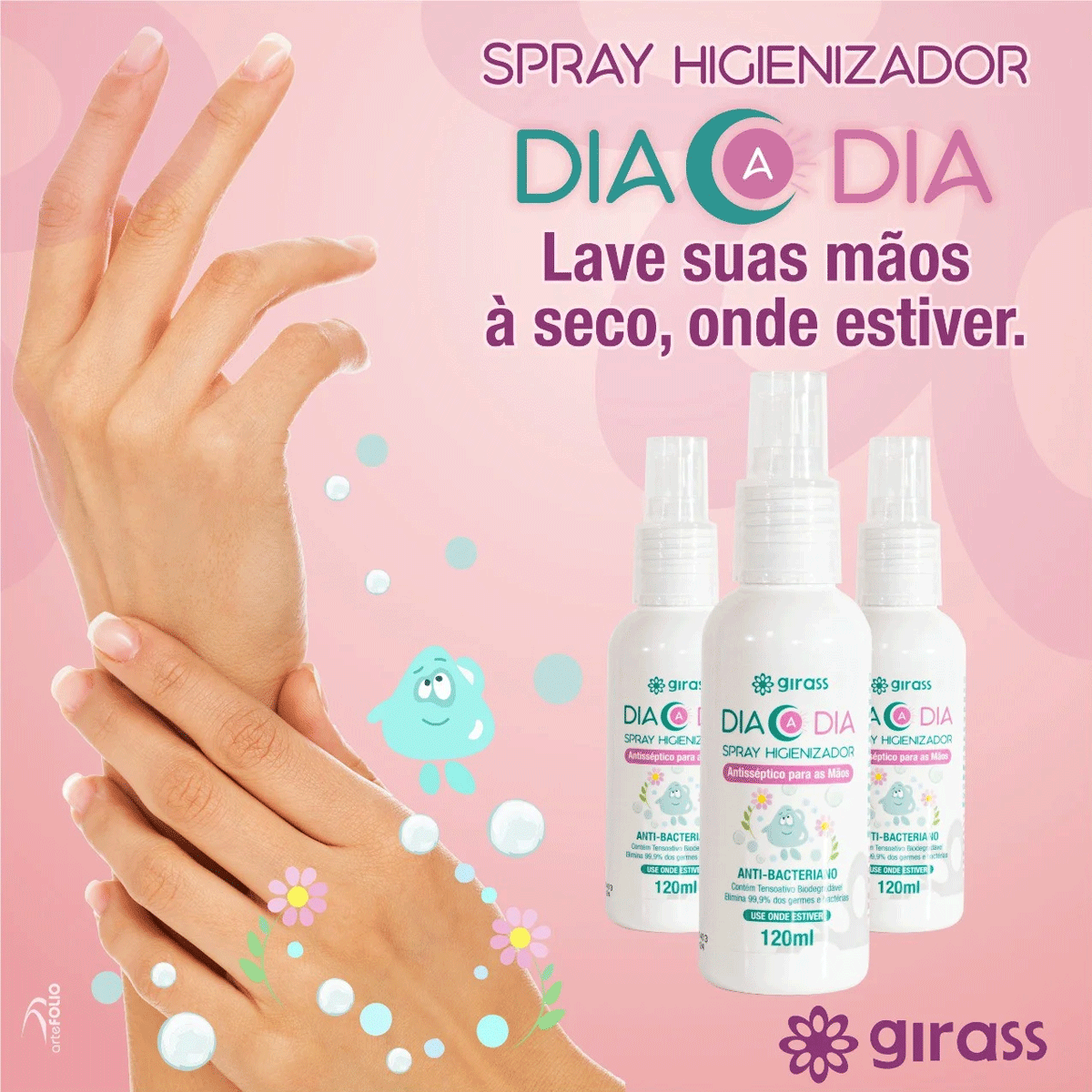 Spray Higienizador Girass, Limpeza, Sem Álcool, Germes, Bactérias, Hidrata, Protege, Mãos, Seguro