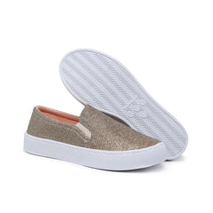 Tênis Slip On Feminino Glitter Dourado