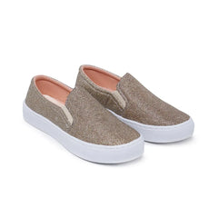 Tênis Slip On Feminino Glitter Dourado