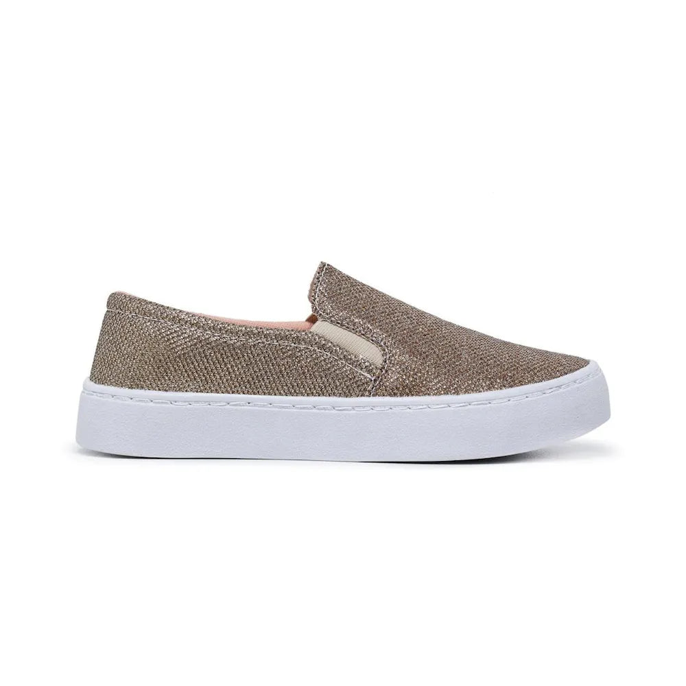 Tênis Slip On Feminino Glitter Dourado