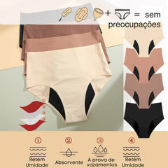 Calcinha Menstrual à Prova de Vazamento - Cintura Alta - 4 Camadas de Absorção - Renda Plus Size