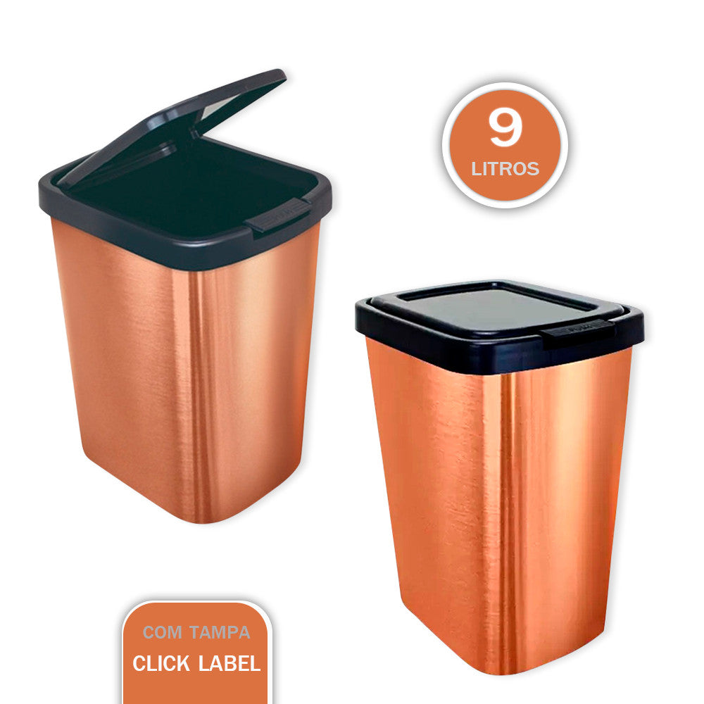 Lixeira Click Label Bronze 9 Litros