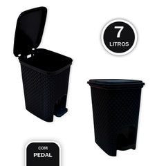 Lixeira com Pedal Trama Rattan preta - Prática e Elegante