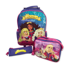 Kit Mochila Escolar Princesas Roxa - 3 Peças