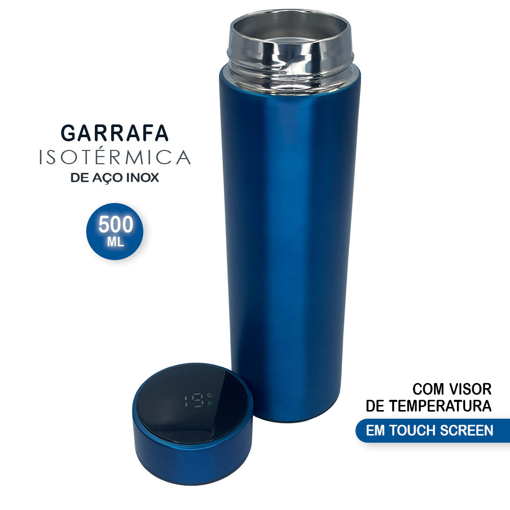 Bebidas na Temperatura Ideal: Garrafa Térmica Digital Azul 500ml