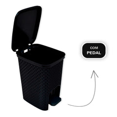 Lixeira com Pedal Trama Rattan preta - Prática e Elegante