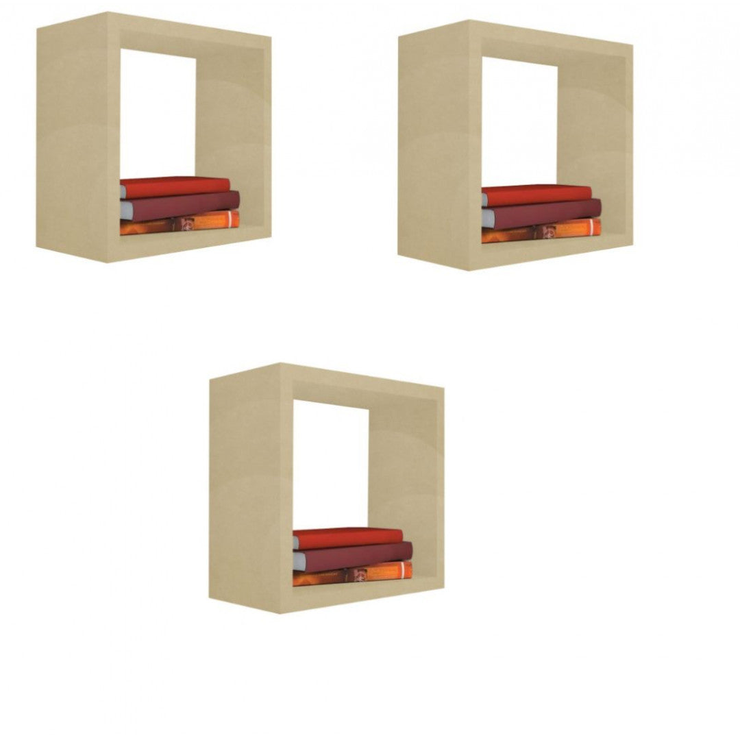 Kit 3 Nicho Decorativo 25x25x15 Cm Natural Em Mdf