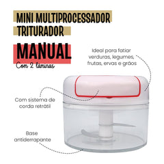 Mini Multiprocessador Triturador Manual 2 Lâminas Inox Alho - Praticidade na Cozinha