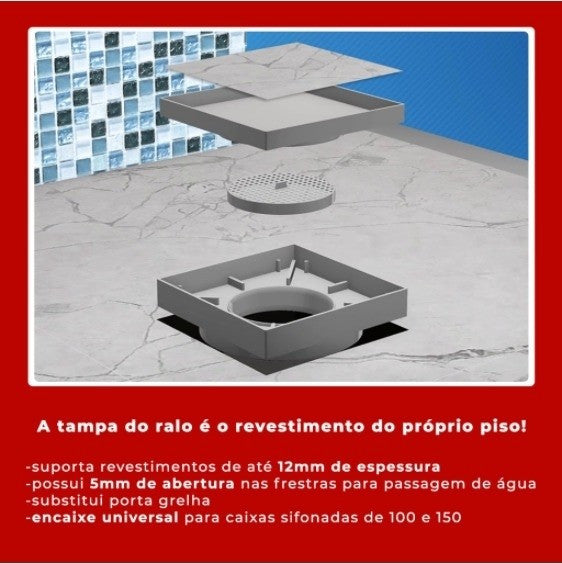 Ralo Oculto Seca Piso 15x15  - Design Moderno