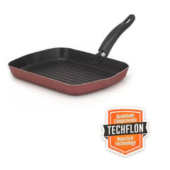 Frigideira Grill Antiaderente Techflon Nacional - Vermelha