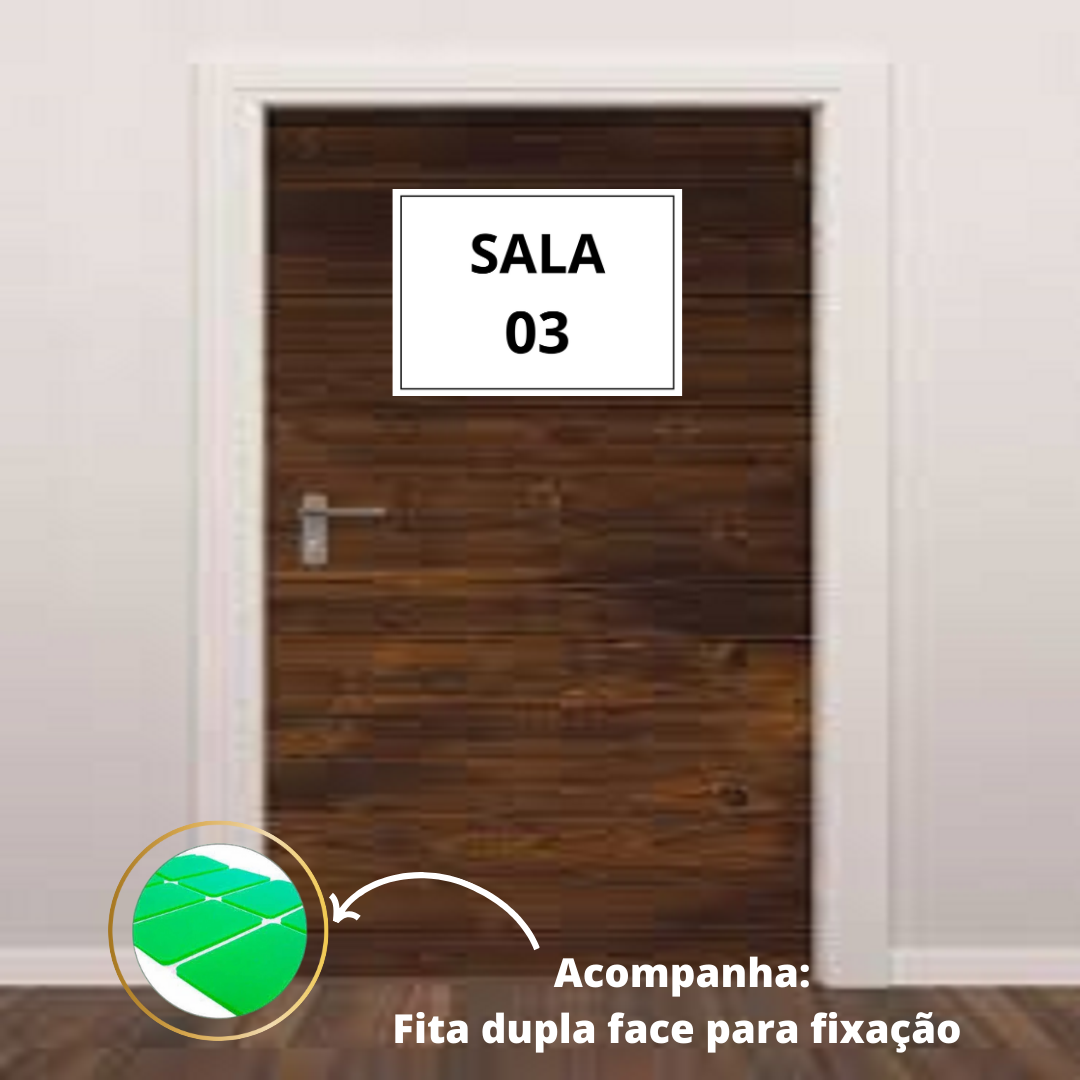 Placa Sinalização 1/2 Oficio Sala 03 Mdf Branco