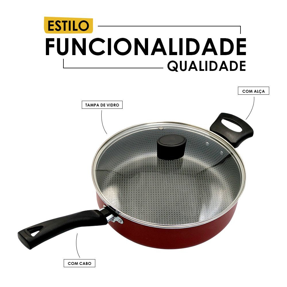 Frigideira Enjoy Reta 24cm com Tampa de Vidro