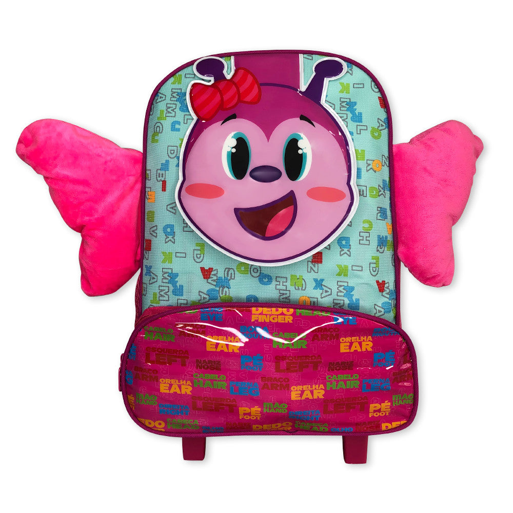 Mochila Escolar Infantil com Rodinhas Borboleta Rosa