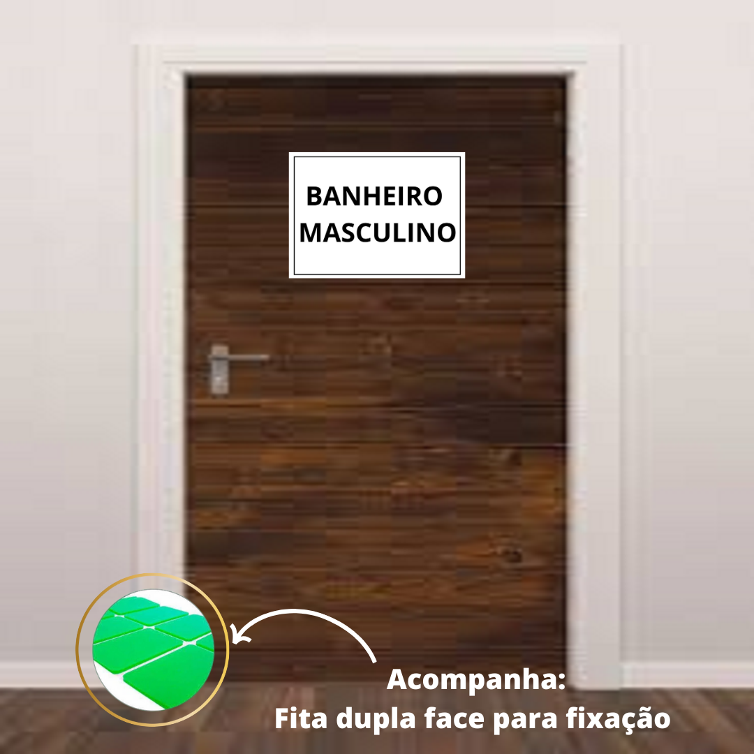 Placa Sinalização 1/2 Oficio Banheiro Masculino Mdf Branco