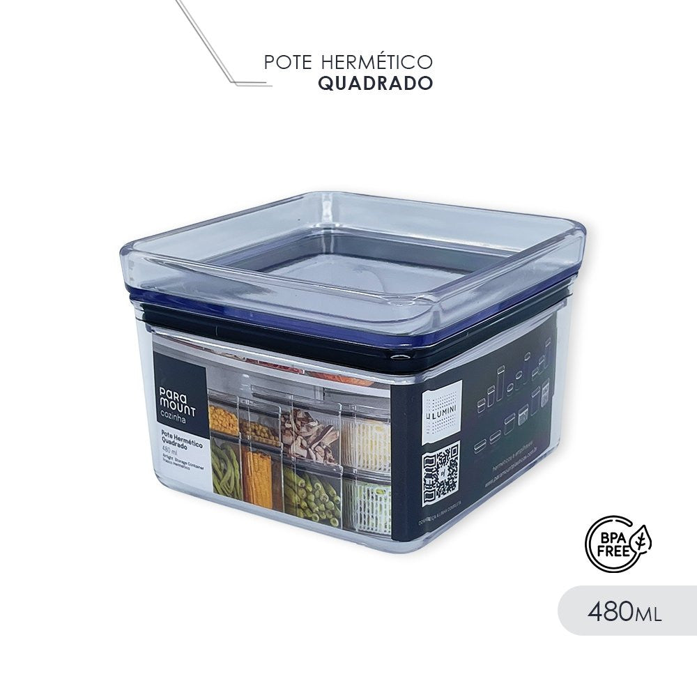 Pote Hermético Quadrado Lumini Paramount 480ml