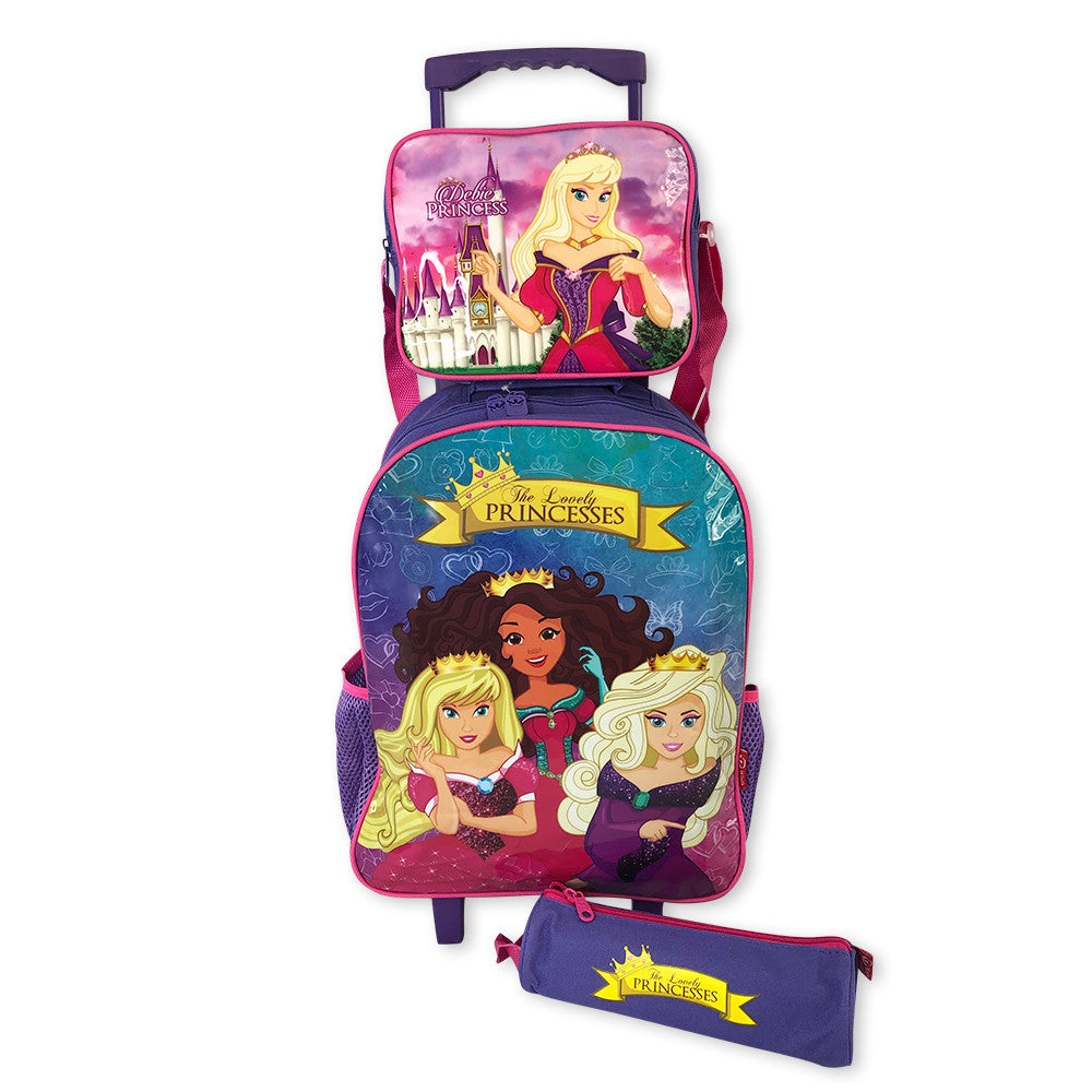 Kit Mochila Escolar Princesas Roxa - 3 Peças