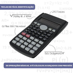 Calculadora Científica com 240 Funções e Display de 2 Linhas