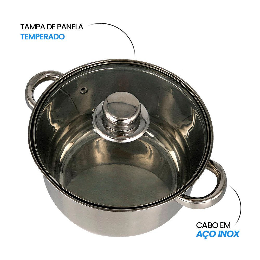 Conjunto de Panelas Inox 5 Peças com Tampa de Vidro - Wincy