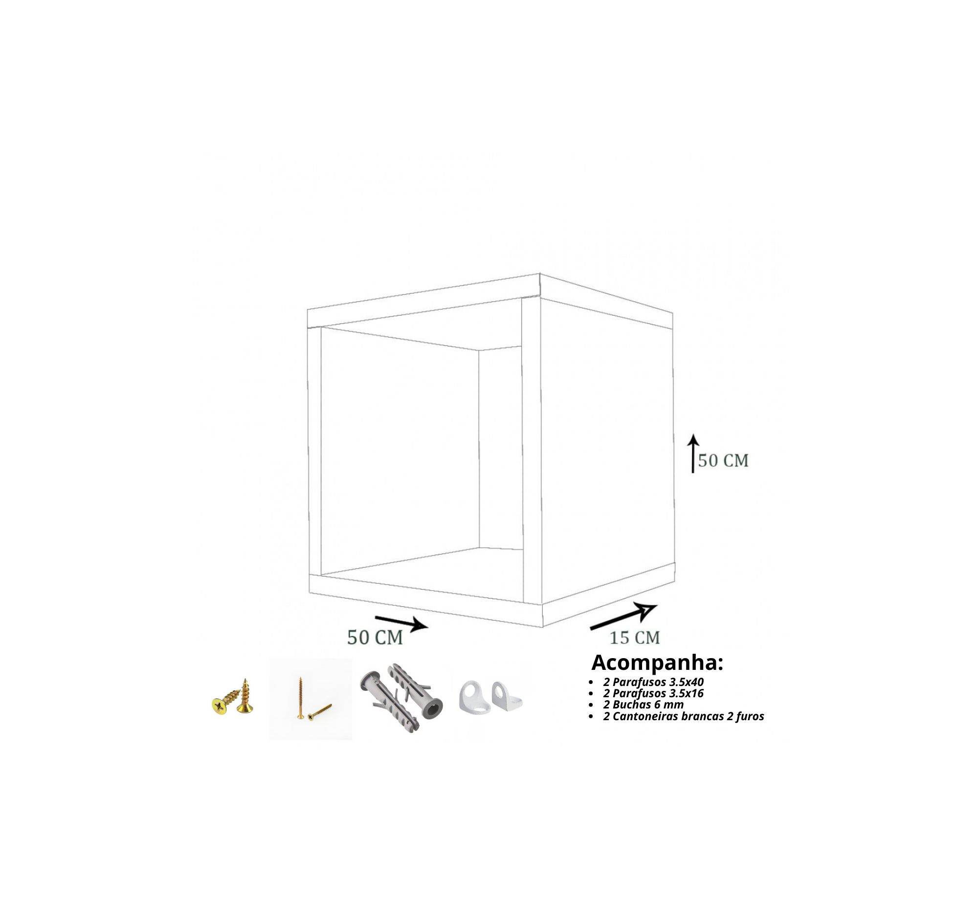 Kit 3 Nicho Decorativo 50x50x15 Cm Branco Em Mdf