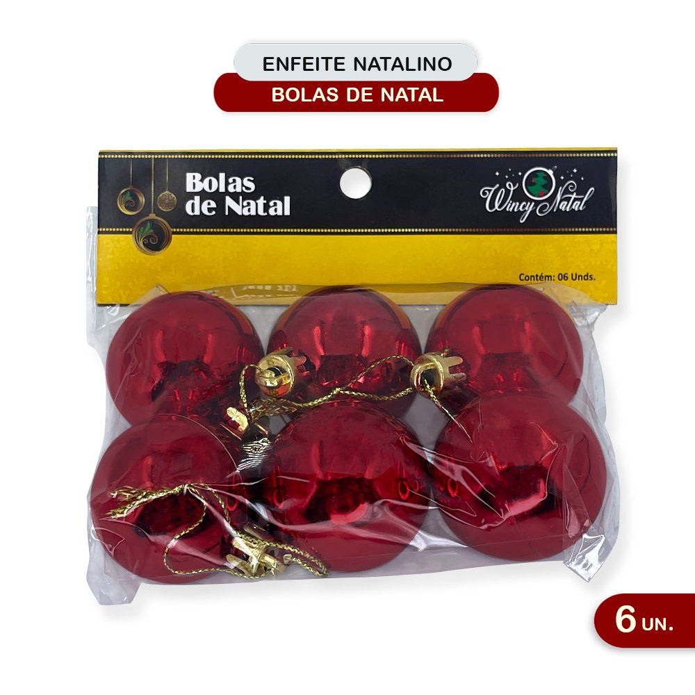 Kit 6 Bolinhas Vermelhas Natalinas 4cm - Estilo & Elegância