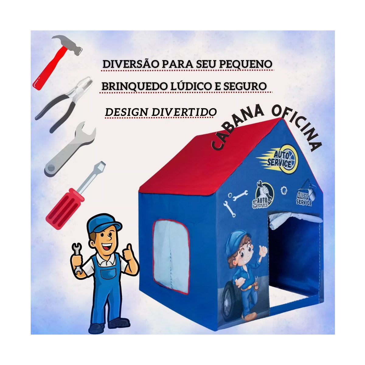 Barraca Cabana Oficina Menino Transportável Resistente Azul