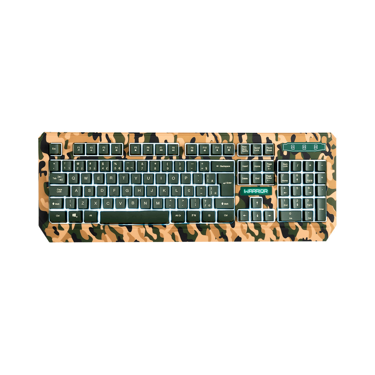 Combo Gamer Kyler Warrior - Teclado e Mouse, LED Branco, Camuflado - TC249